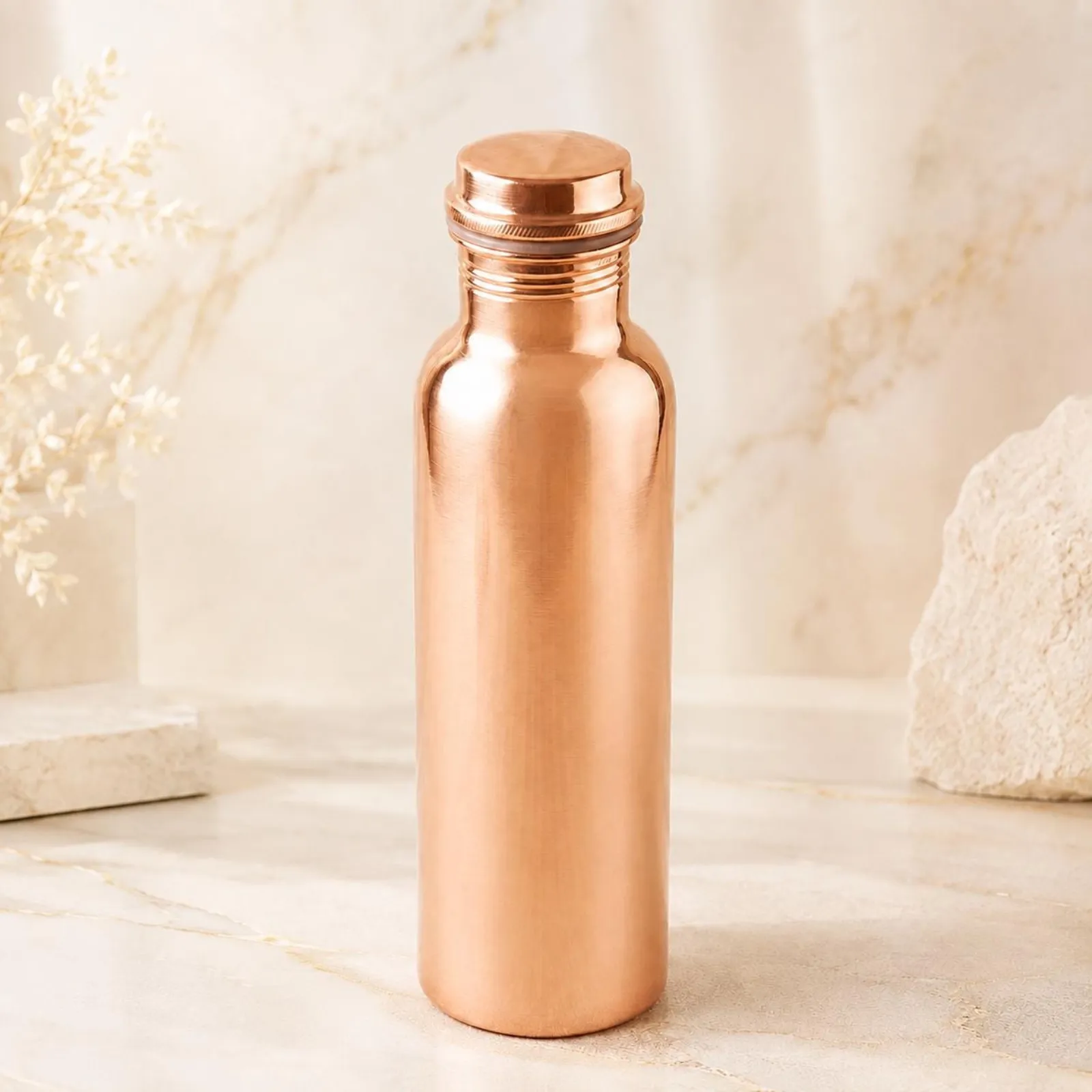 Pure Copper Water Bottle, Handmade Indian Drinkware, Reusable Wellness Gift