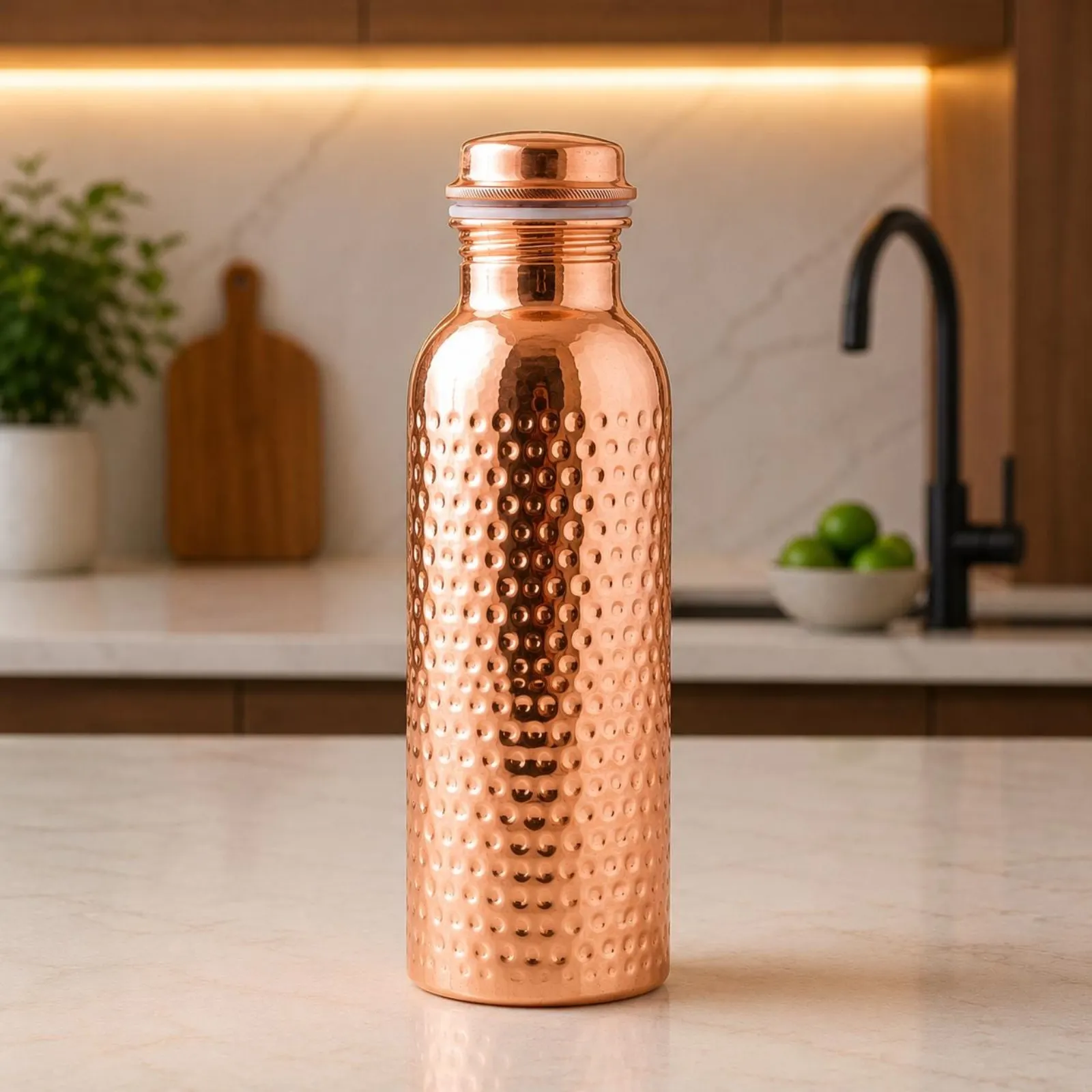 Pure Copper Bottle Hammered Ayurvedic Wellness Water Bottle | Gift For Her