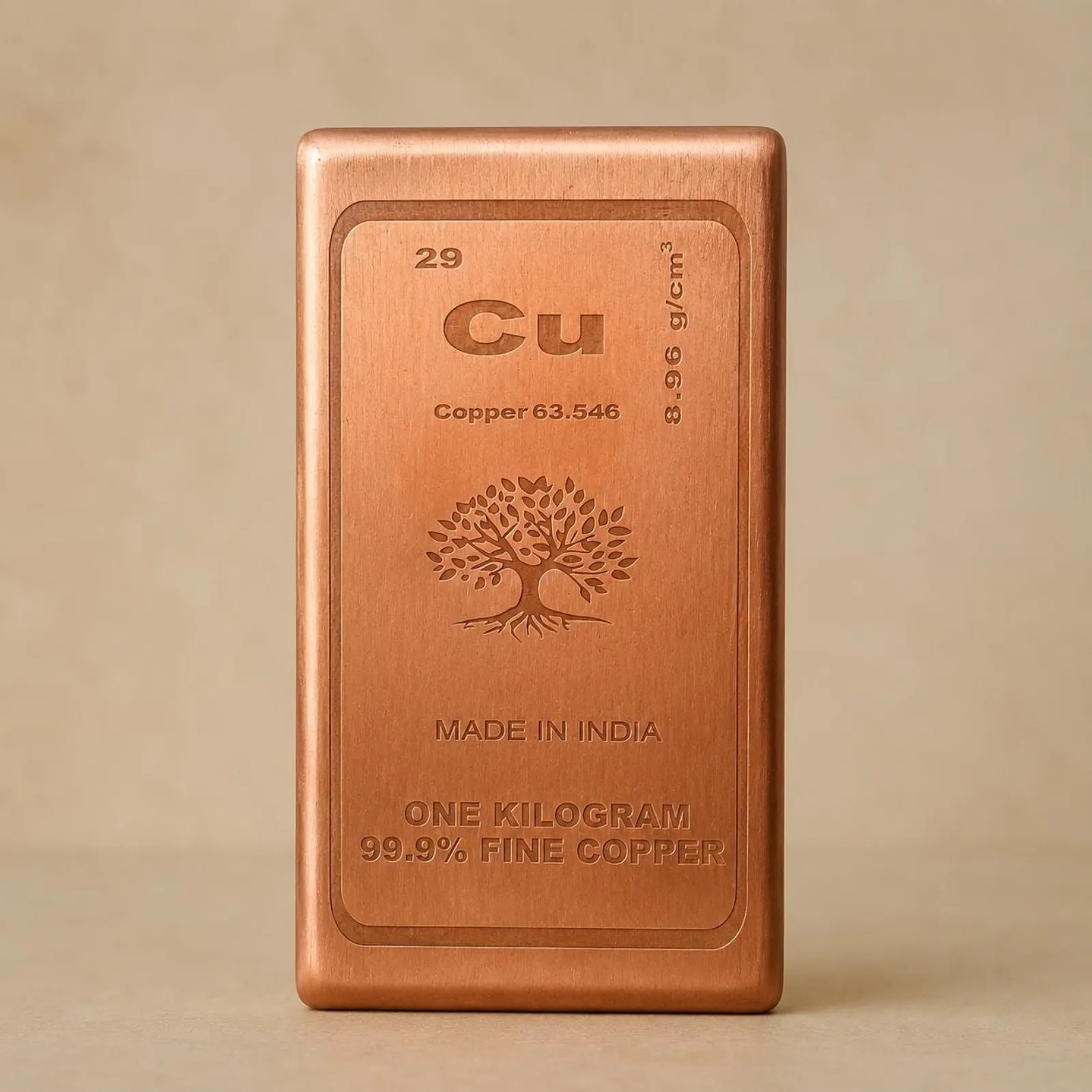 99.9% Pure Copper Bullion Bar, 1kg Investment Ingot, Vastu Collector Piece