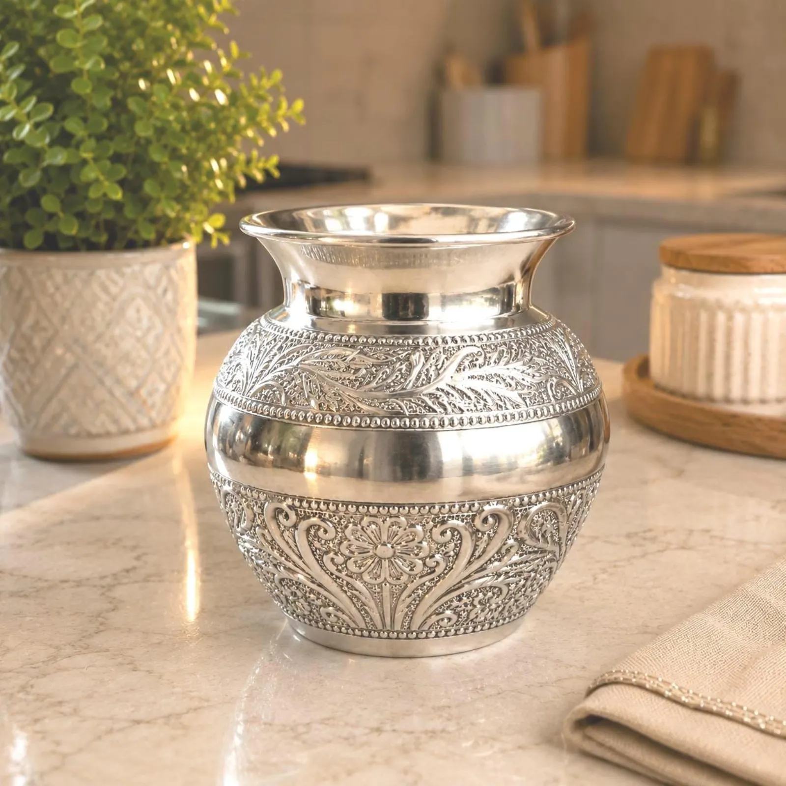 Handcrafted Silver Pooja Kalash with Velvet Gift Box | Housewarming Gift