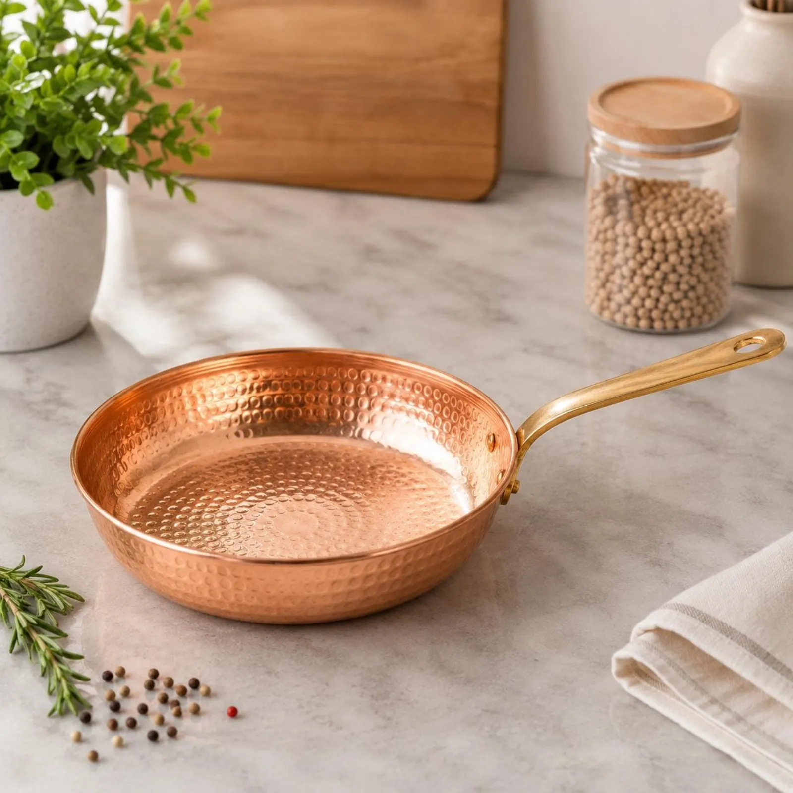 Handmade Copper Frying Pan, Brass Handle, Indian Cookware, Gift For Her