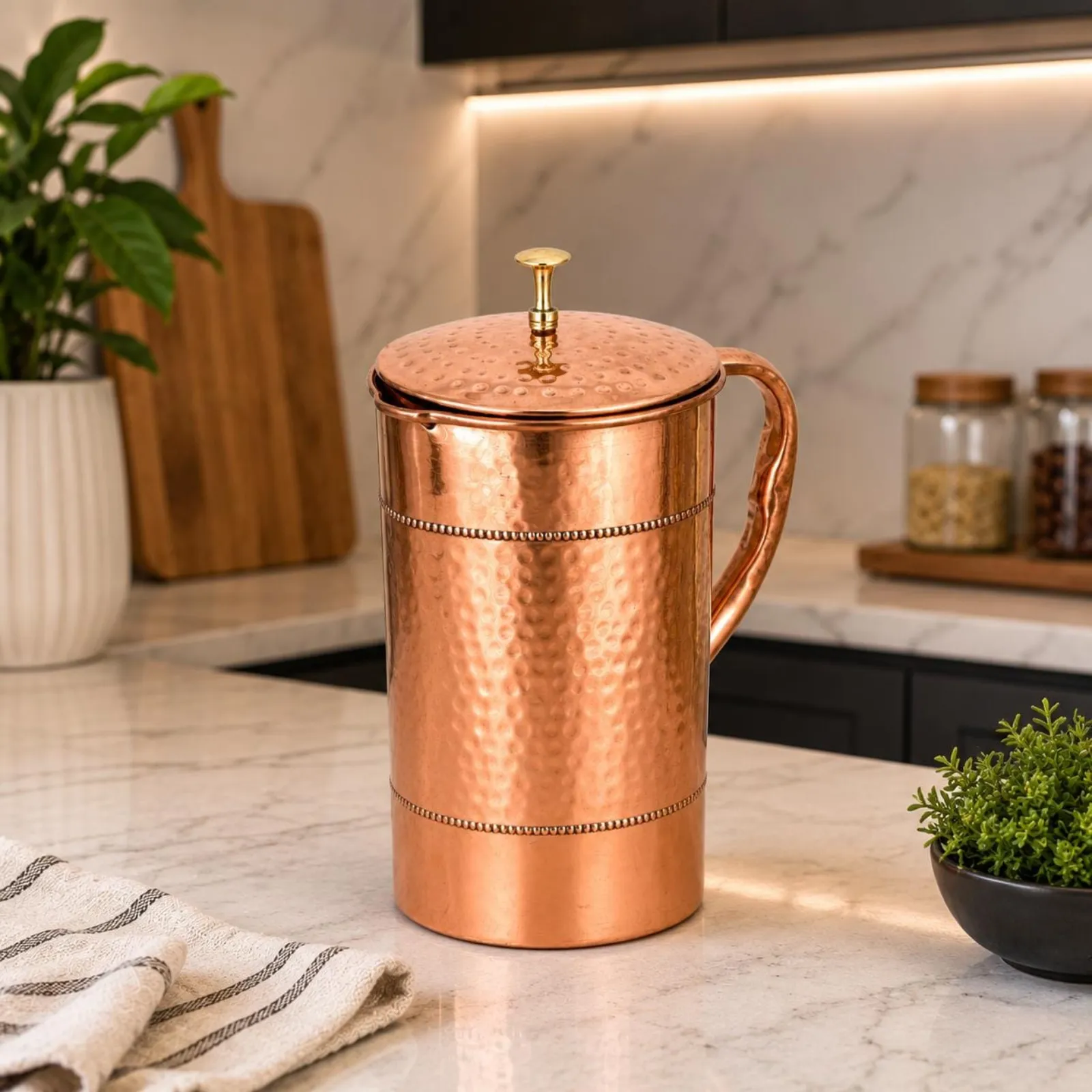 Pure Copper Hammered Water Pitcher | Copper Jug | Artisan Kitchen & Dining Gift