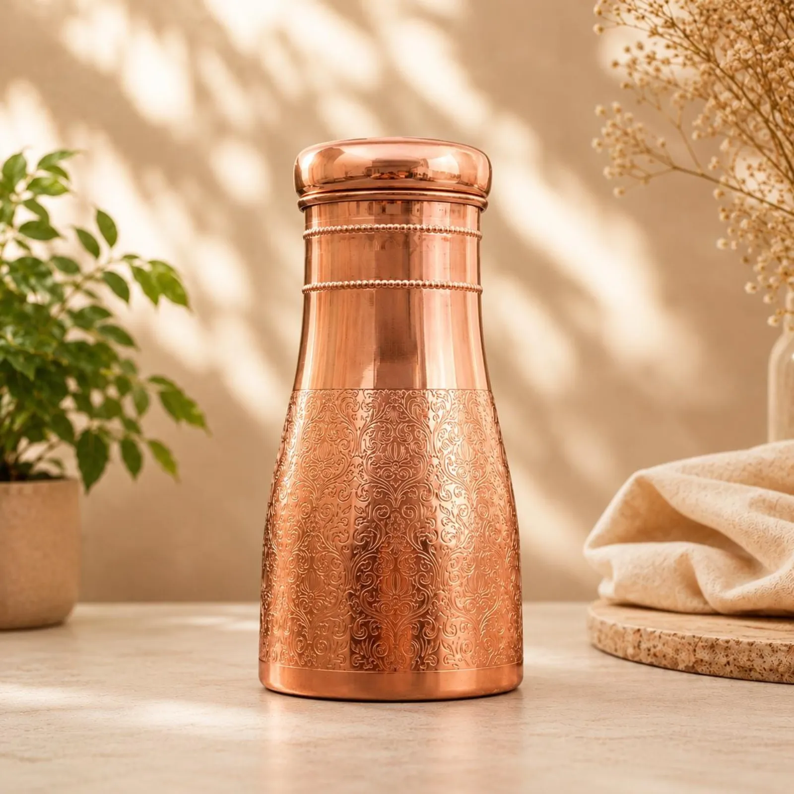 Engraved Pure Copper Bottle, Handmade Ayurvedic Water Bottle, Gift for Him Her — photo 1