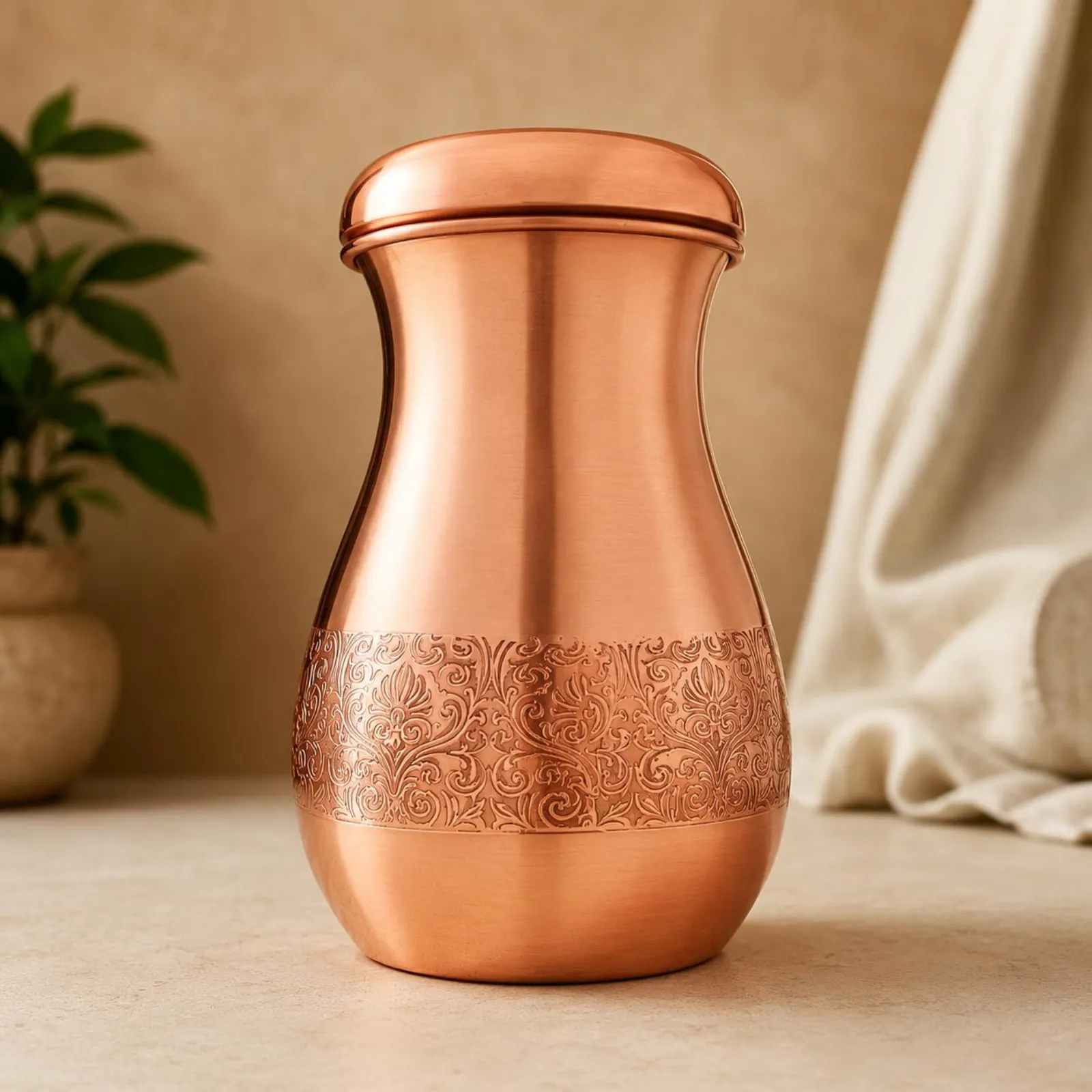 Engraved Pure Copper Bottle, Handmade Ayurvedic Water Bottle, Gift for Him Her — photo 1