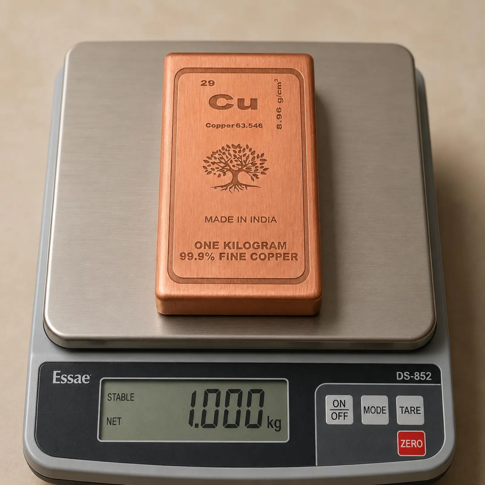 99.9% Pure Copper Bullion Bar, 1kg Investment Ingot, Vastu Collector Piece