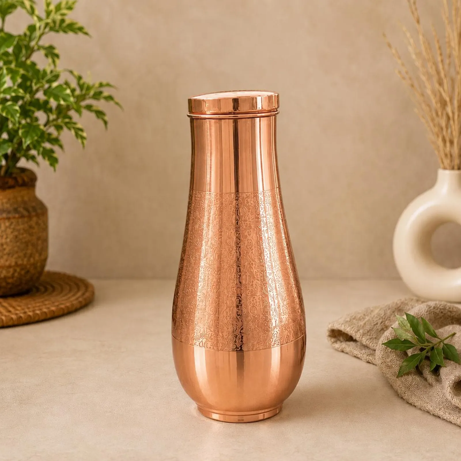 Engraved Pure Copper Bottle, Handmade Ayurvedic Water Bottle, Gift for Him Her