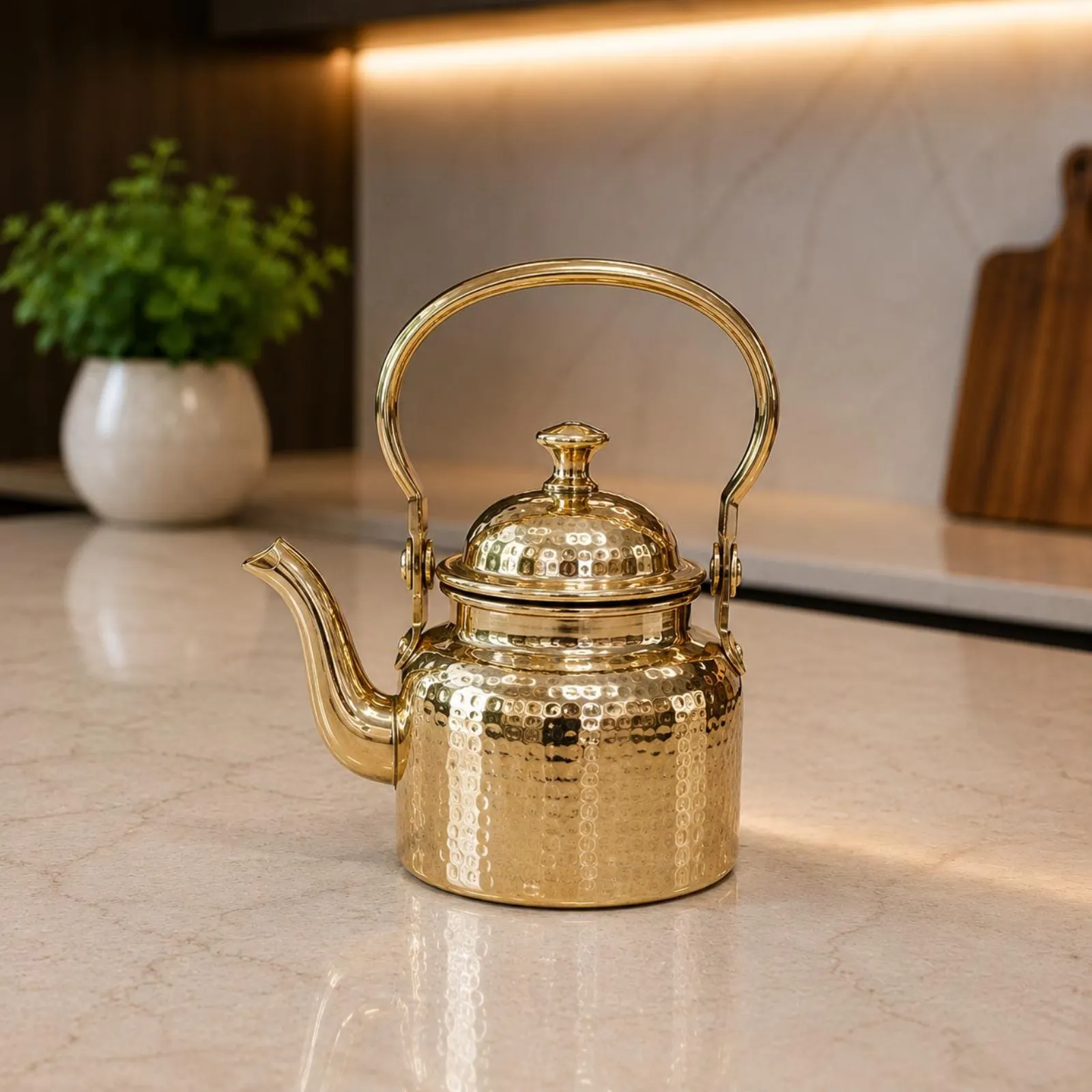 Hammered Brass Tea Kettle with Lid | Handmade Vintage Teapot | Boho Farmhouse Home Decor