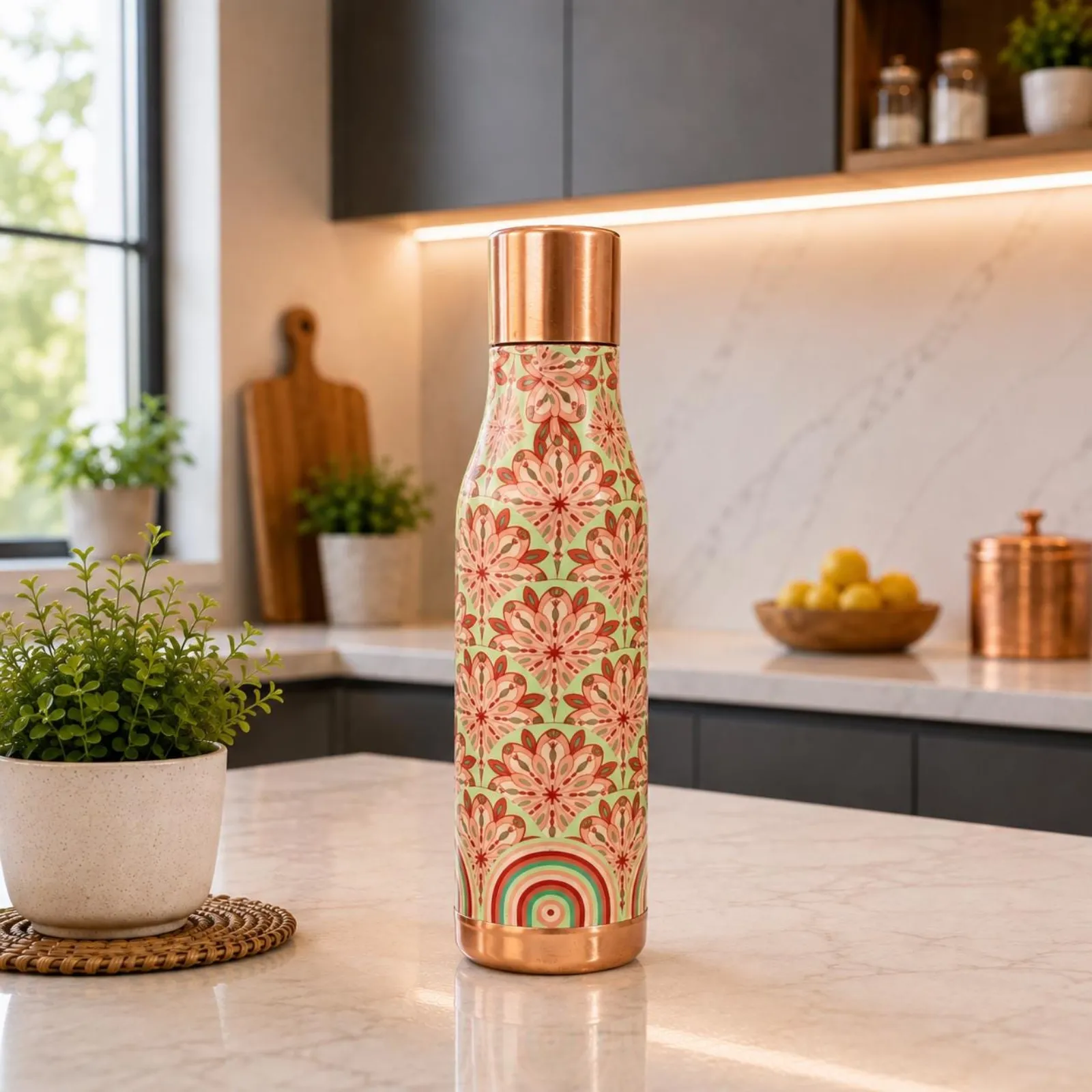 Pure Copper Bottle Floral Design | Handcrafted Indian Drinkware | Decorative Gift | Gift For Her — photo 1