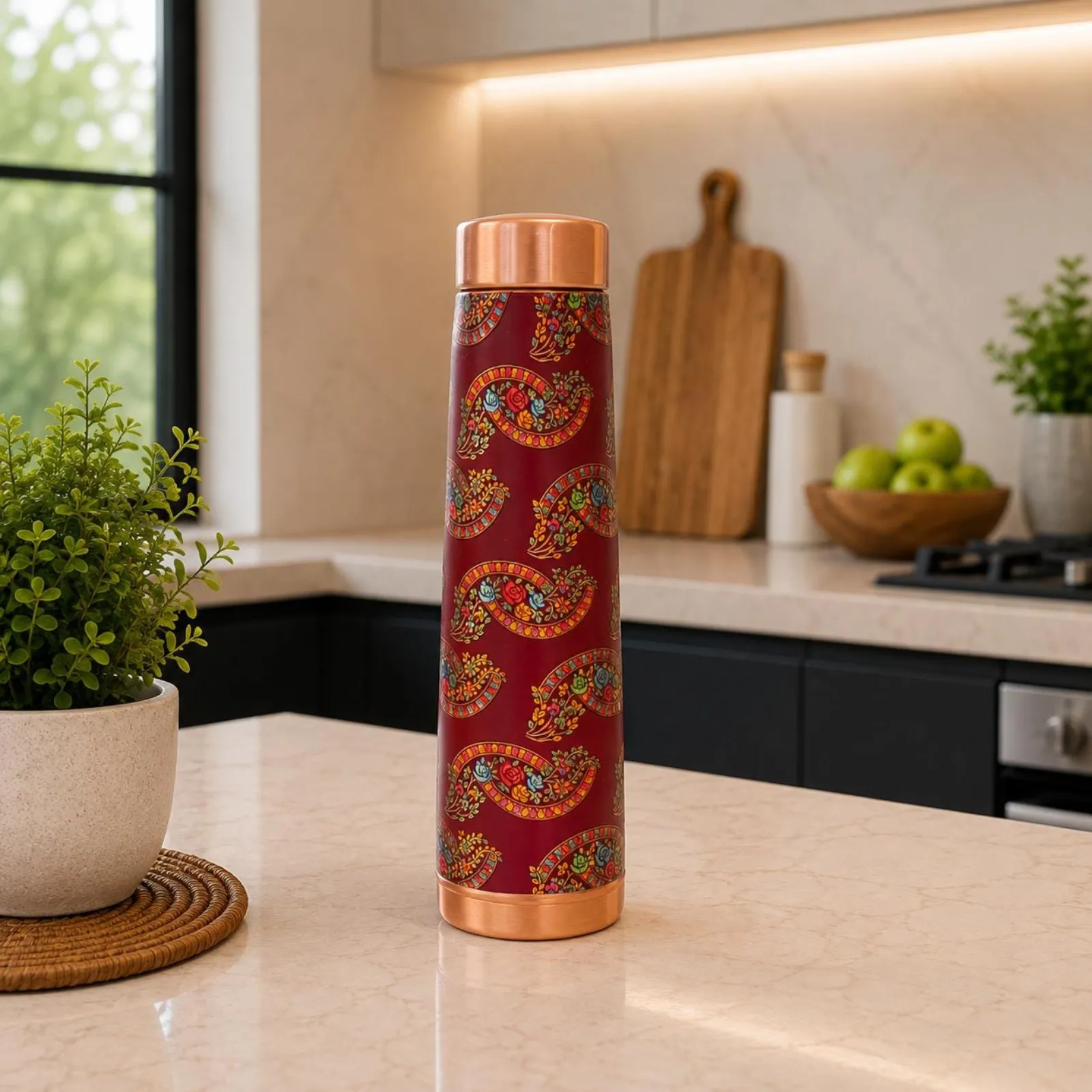 Pure Copper Bottle Paisley Design, Reusable Artisan Drinkware | Gift For Her