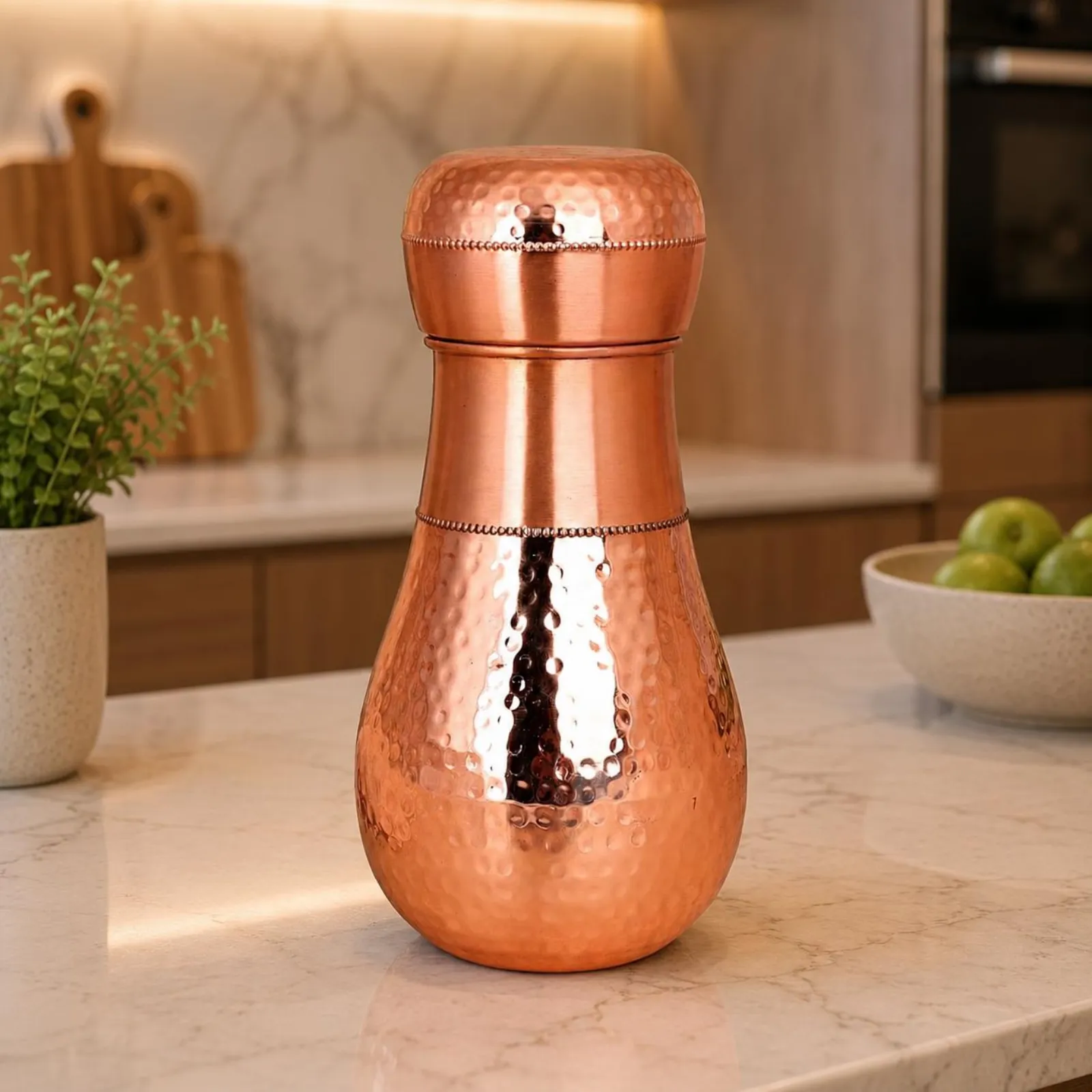 Pure Copper Water Flask | Handmade Artisan Hammered Drinkware, 1 Liter Capacity | Gift For Her