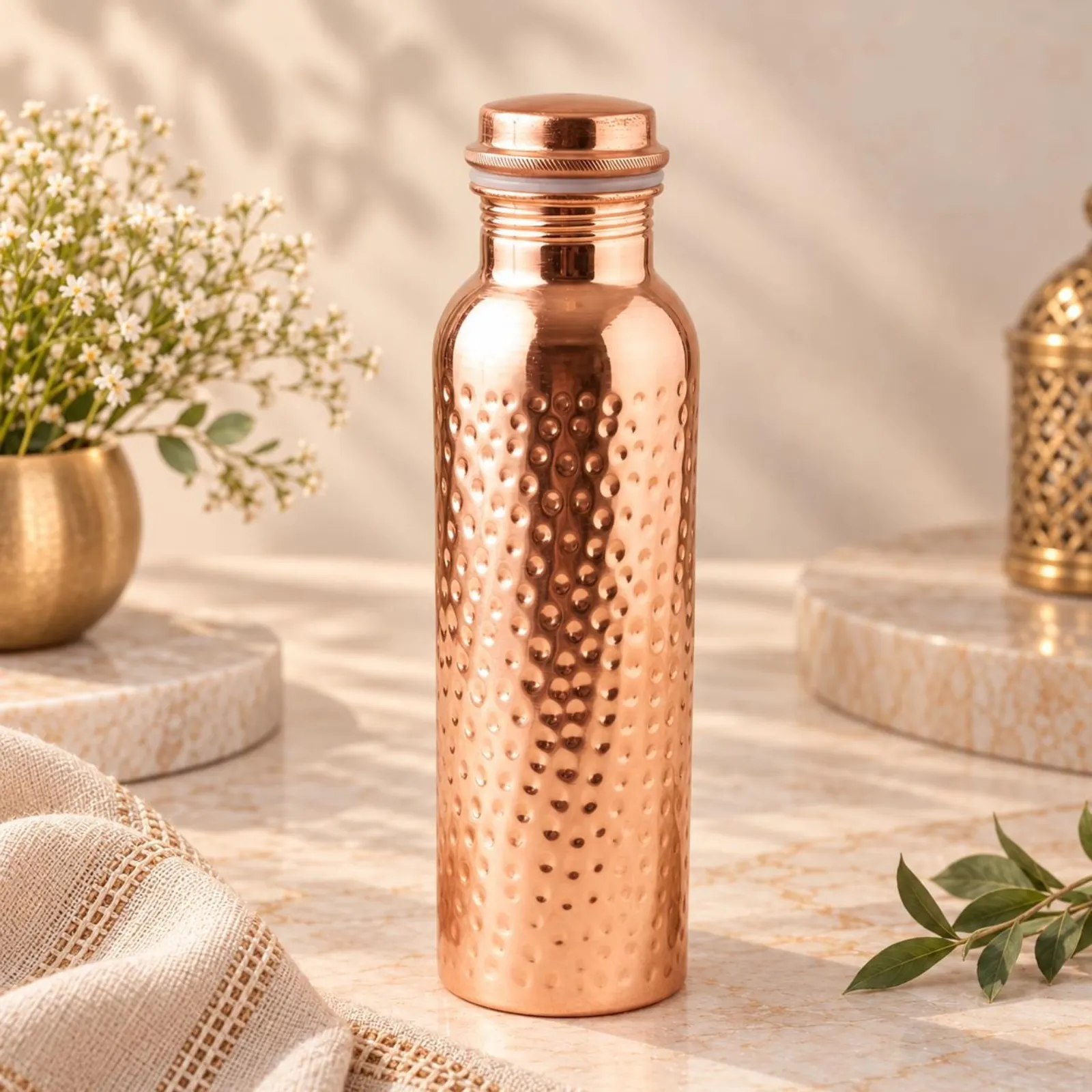 Pure Copper Water Bottle, Handmade Indian Drinkware, Reusable Wellness Gift — photo 1