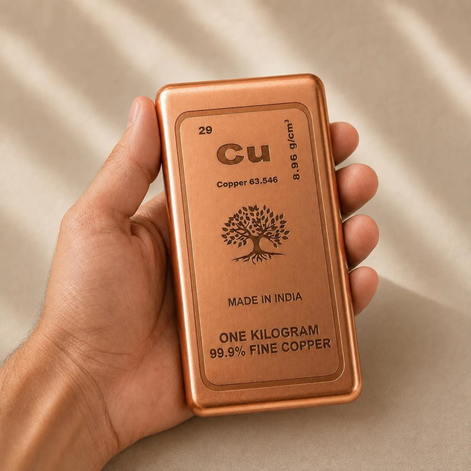 99.9% Pure Copper Bullion Bar, 1kg Investment Ingot, Vastu Collector Piece