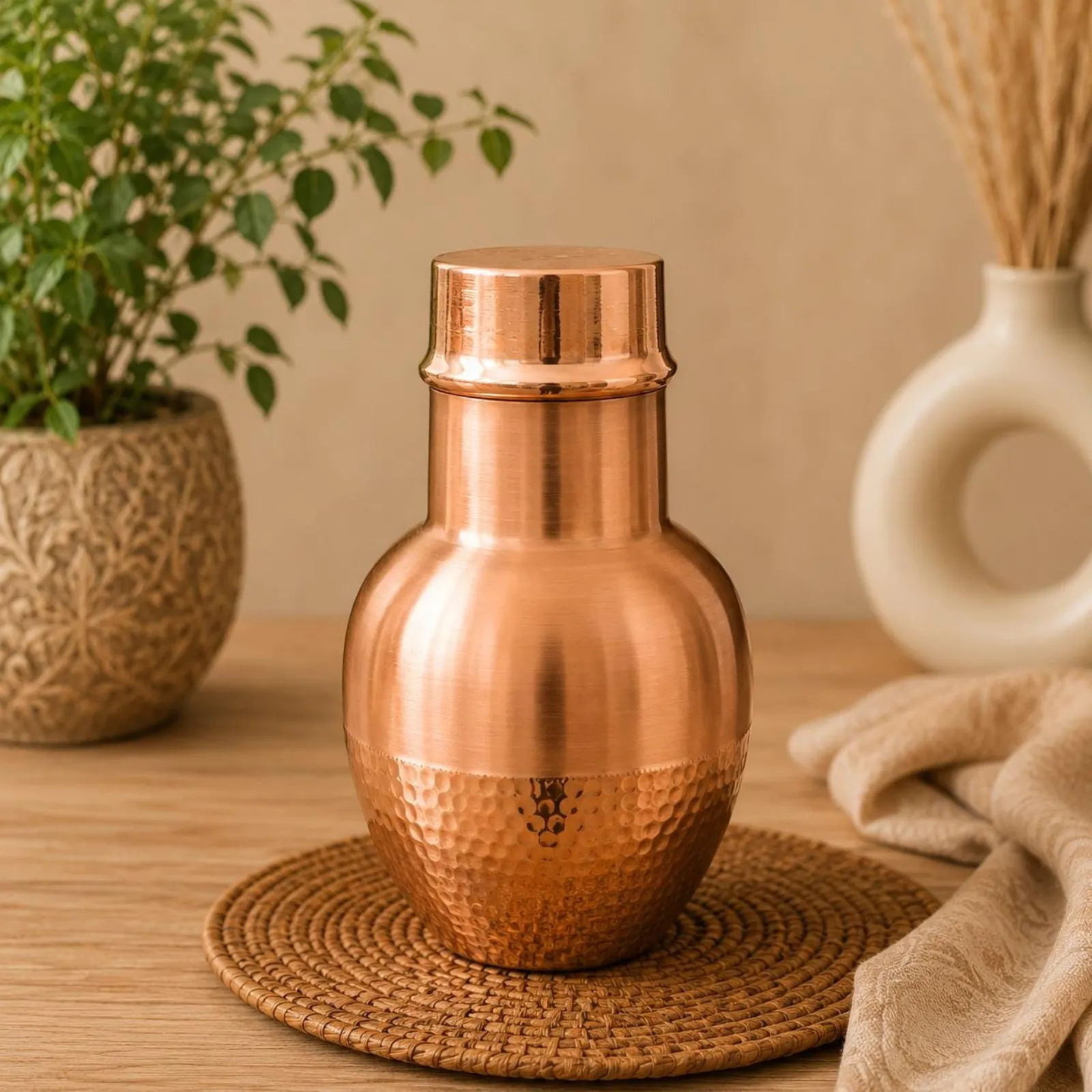 Handcrafted Hammered Pure Copper Bottle, Traditional Water Bottle, Gift For Her — photo 1