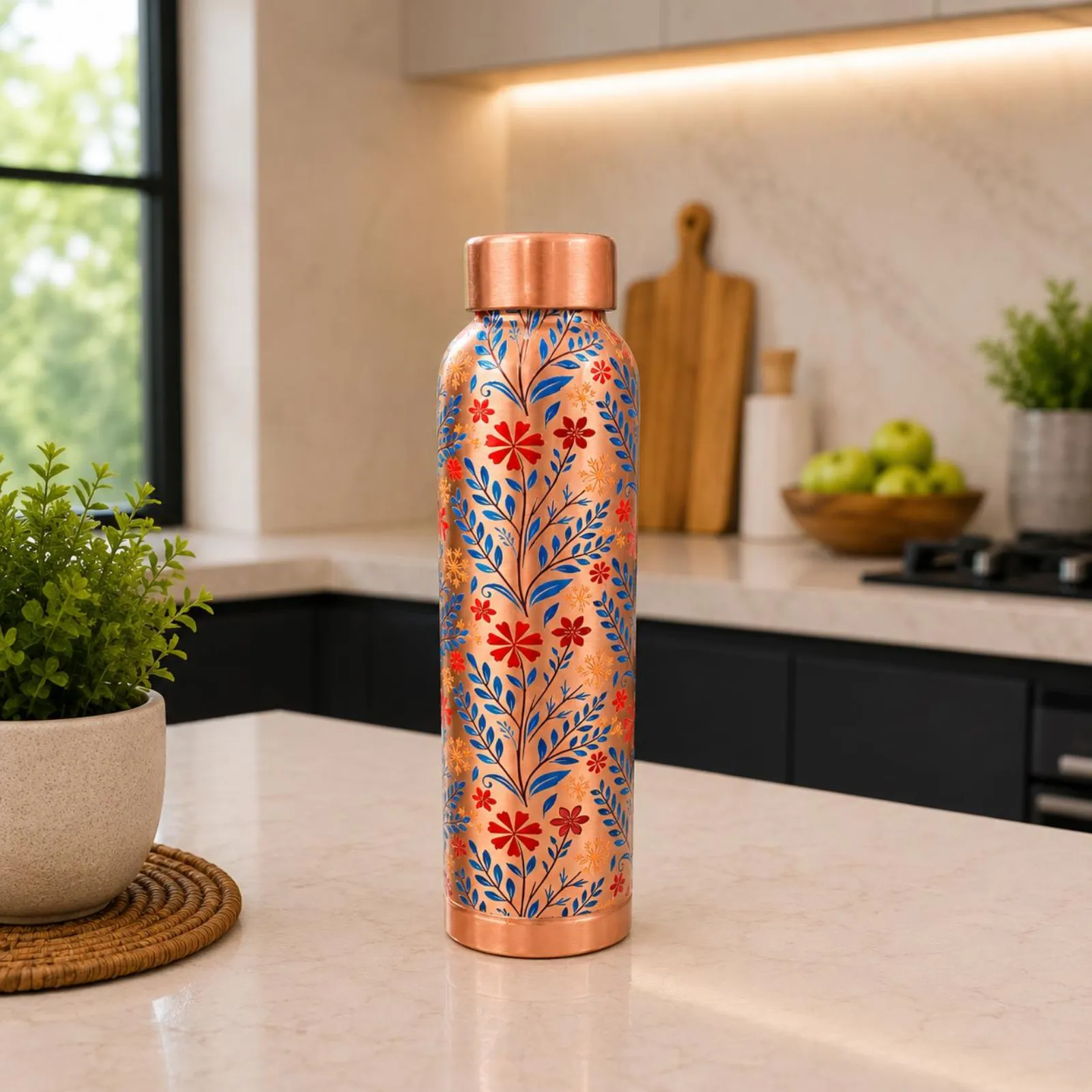 Pure Copper Bottle Floral Design | Handcrafted Indian Drinkware | Decorative Gift | Gift For Her — photo 1