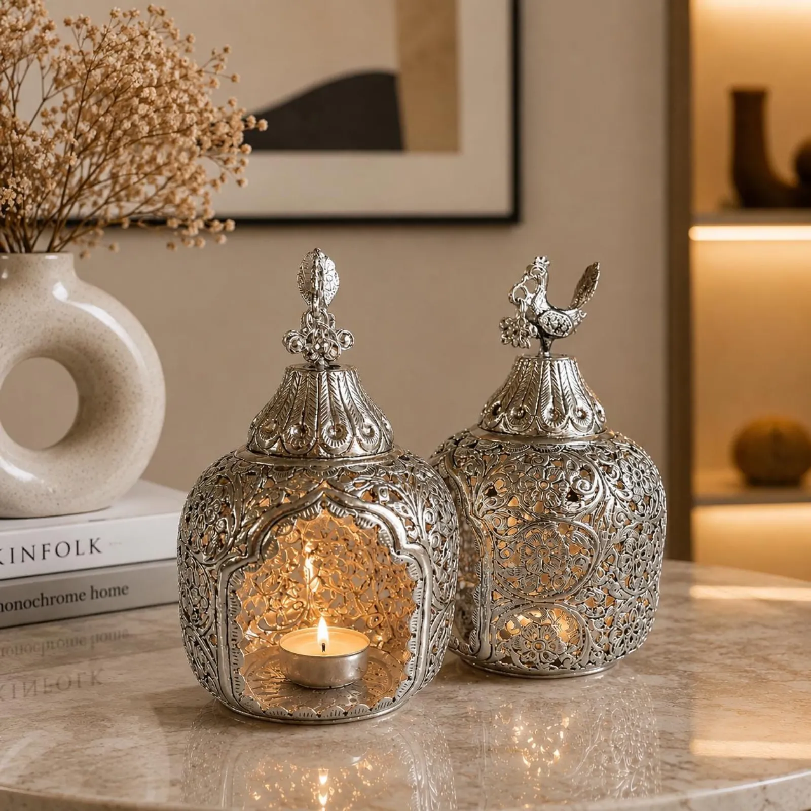 Handmade Silver Tealight Lantern for Elegant Home Decor