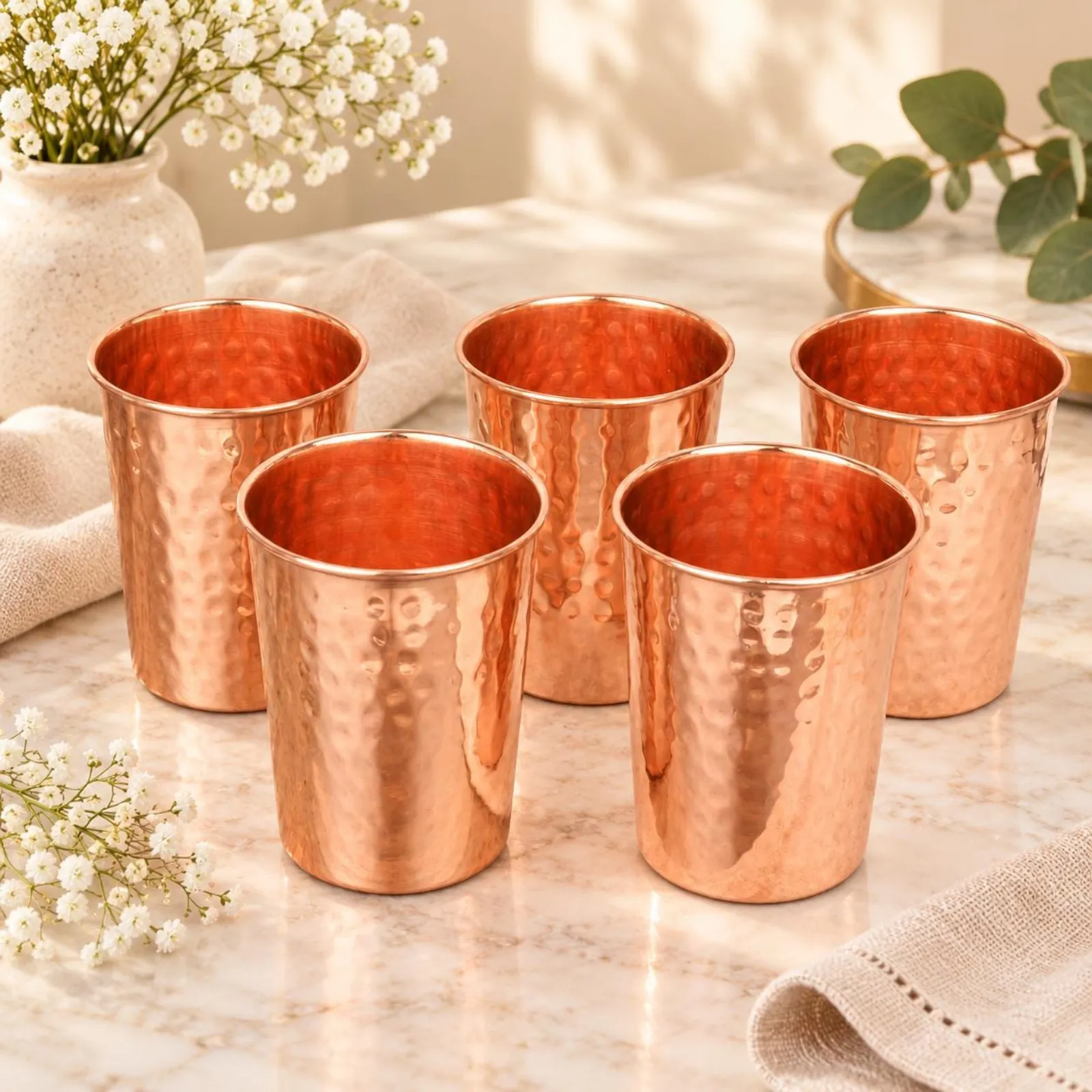 Hammered Copper Tumblers Set of 2, Handmade Indian Drinkware, Water Cups