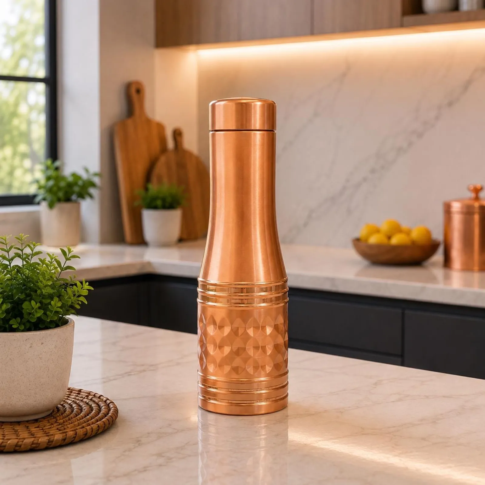 Pure Copper Hammered Water Bottle | Ayurvedic Inspired Drinkware | Artisan Gift | Gift For Her — photo 1