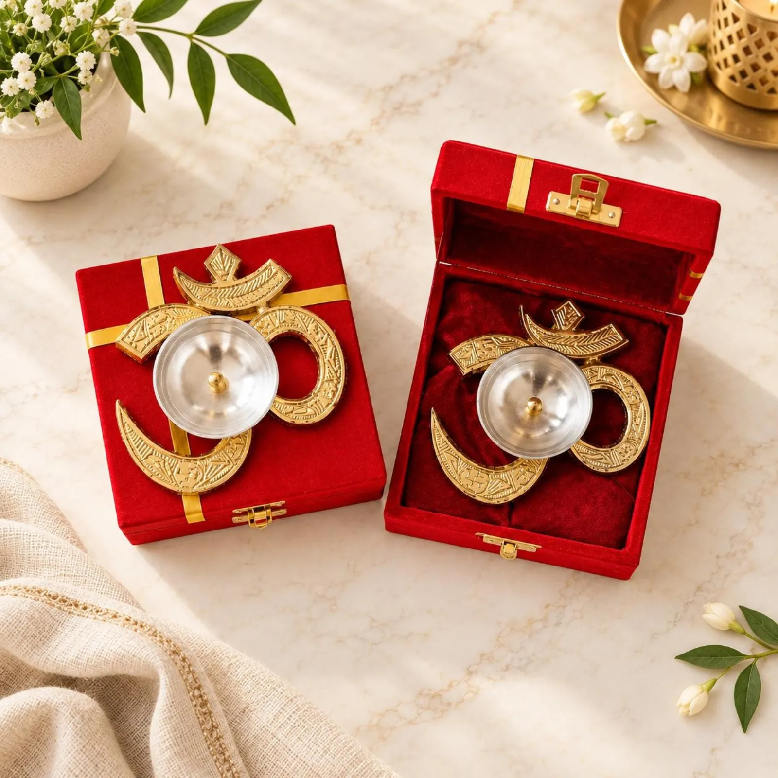 Handcrafted Om & Swastik Brass Diya | Decorative Oil Lamp | Pooja Decor | Diwali Gift | Return Gift