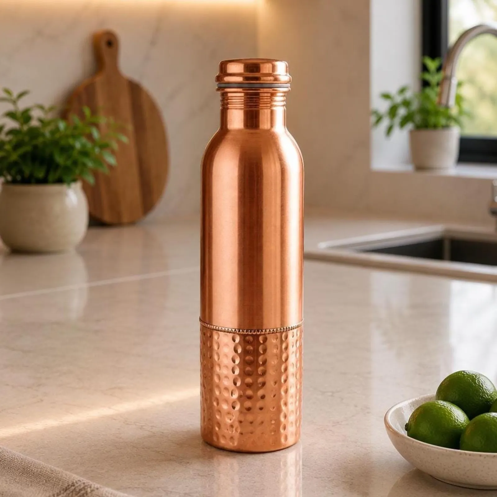 Pure Copper Water Bottle Hammered 36 oz | Ayurvedic Wellness Flask Reusable Bottle — photo 1