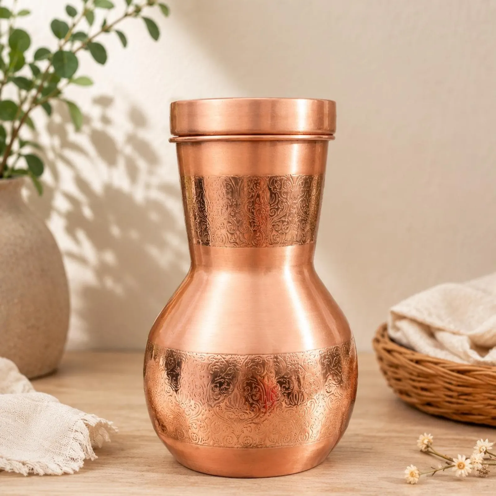 Engraved Pure Copper Bottle, Handmade Ayurvedic Water Bottle, Gift for Him Her — photo 1